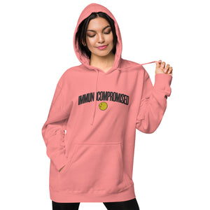 Embroidered IMMUNOCOMPROMISED Unisex Pink pigment-dyed hoodie