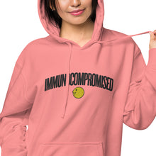 Load image into Gallery viewer, Embroidered IMMUNOCOMPROMISED Unisex Pink pigment-dyed hoodie
