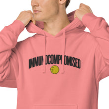 Load image into Gallery viewer, Embroidered IMMUNOCOMPROMISED Unisex Pink pigment-dyed hoodie
