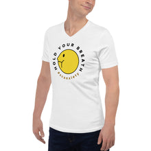 Load image into Gallery viewer, Hold Your Breath - White Unisex Short Sleeve V-Neck T-Shirt
