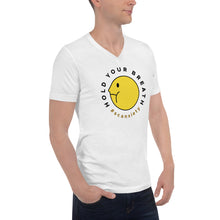 Load image into Gallery viewer, Hold Your Breath - White Unisex Short Sleeve V-Neck T-Shirt
